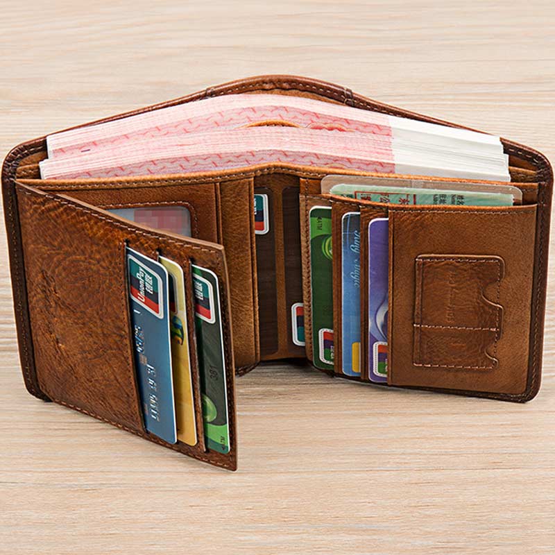 Retro Leather Wallet for Men Filp Bifold Short Wallet with Multi-Slot