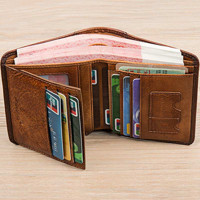 Retro Leather Wallet for Men Filp Bifold Short Wallet with Multi-Slot