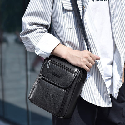 Portable Messenger Bag For Men Business Vegan Leather Shoulder Bag