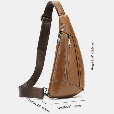 Multi-Pocket Genuine Leather Sling Bag