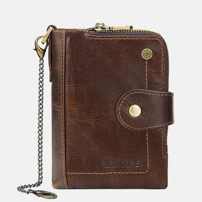 Genuine Leather Anti-theft Retro Wallet With Chain