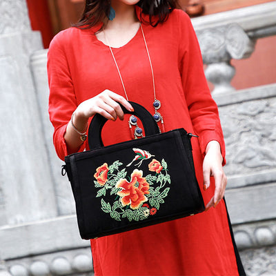 Ethnic Style Tote Floral Embroideried Crossbody Bag For Women