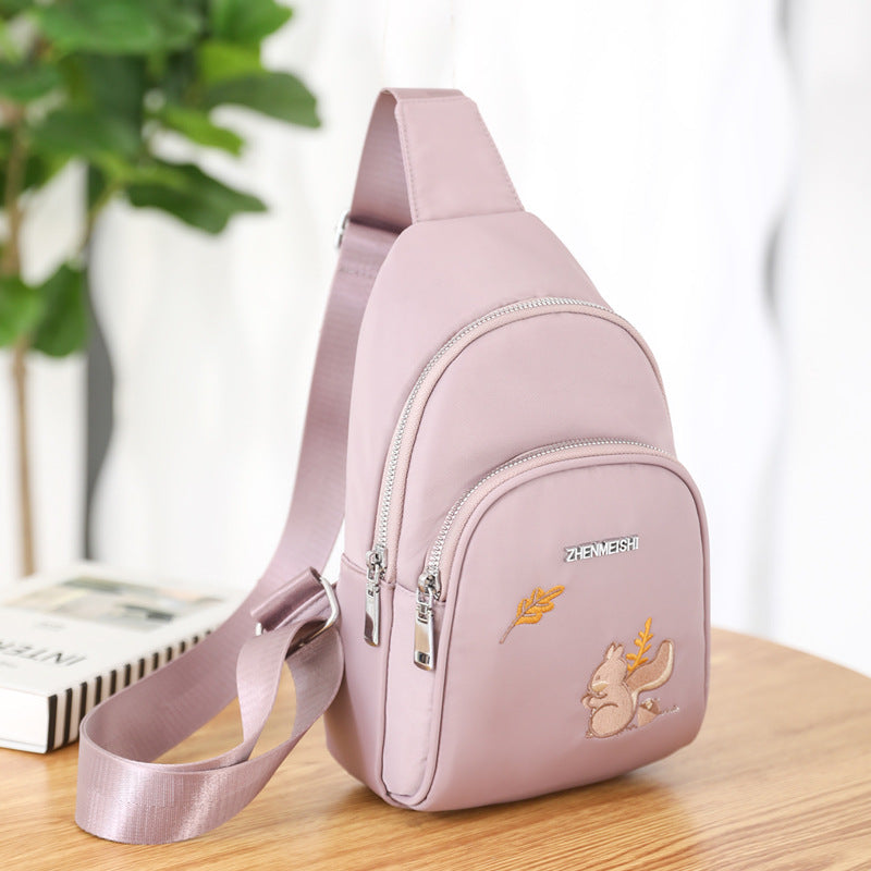 Cartoon Squirrel Embroidery Chest Bag For Women Oxford Crossbody Bag