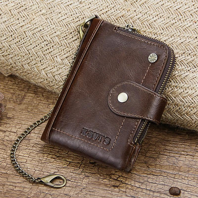 Genuine Leather Anti-theft Retro Wallet With Chain