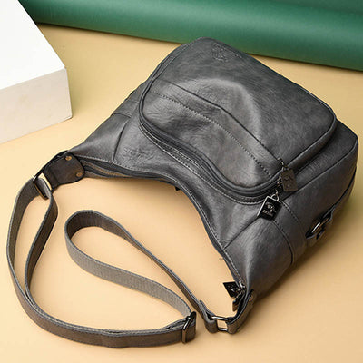 Double Compartment Crossbody Bag For Women Simple Elegant Leather Purse