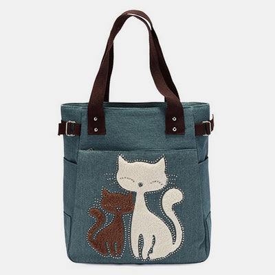 Large Capacity Cat Printing Canvas Shoulder Bag