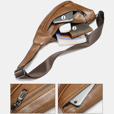 Multi-Pocket Genuine Leather Sling Bag