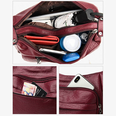 Double Compartment Crossbody Bag For Women Simple Elegant Leather Purse