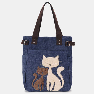 Large Capacity Cat Printing Canvas Shoulder Bag