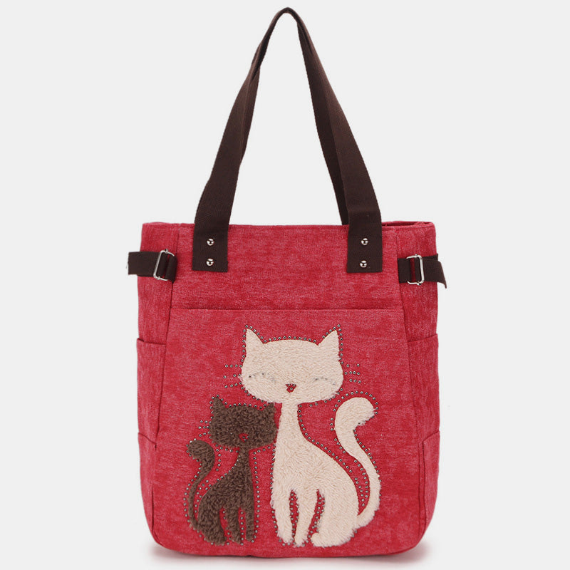 Large Capacity Cat Printing Canvas Shoulder Bag