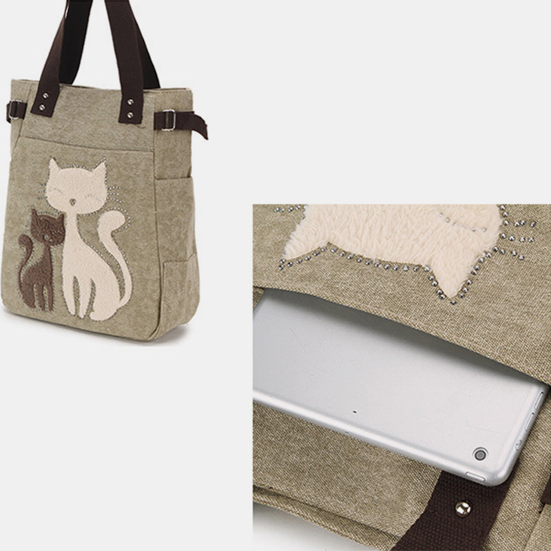 Large Capacity Cat Printing Canvas Shoulder Bag