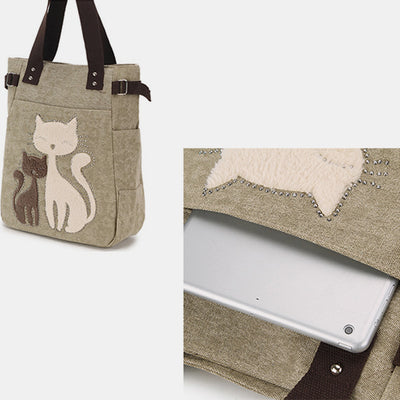 Large Capacity Cat Printing Canvas Shoulder Bag
