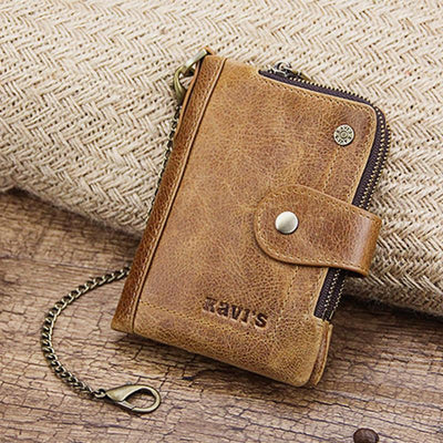 Genuine Leather Anti-theft Retro Wallet With Chain