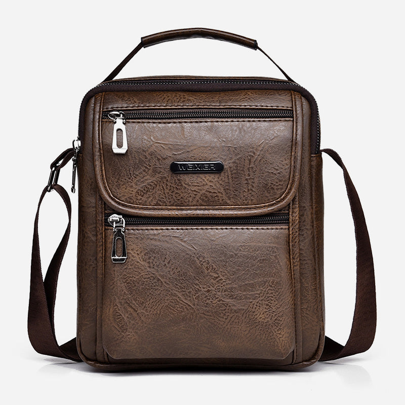 Portable Messenger Bag For Men Business Vegan Leather Shoulder Bag