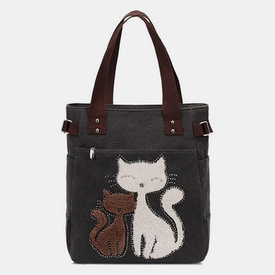 Large Capacity Cat Printing Canvas Shoulder Bag