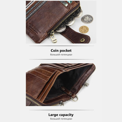 Genuine Leather Anti-theft Retro Wallet With Chain