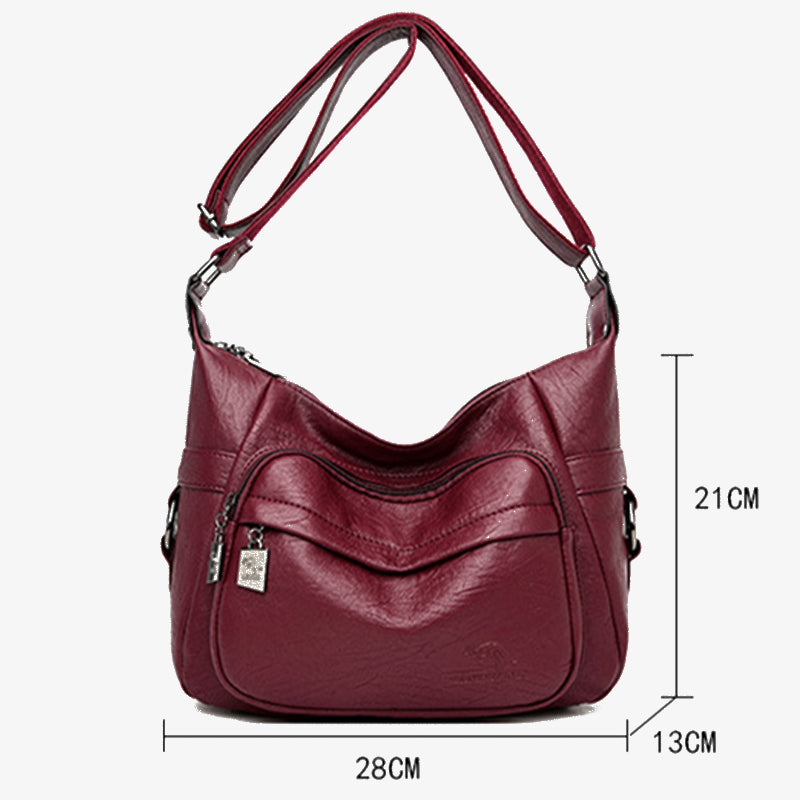 Double Compartment Crossbody Bag For Women Simple Elegant Leather Purse