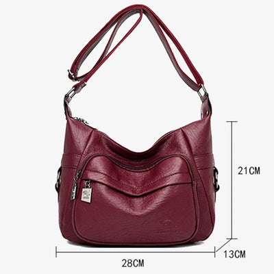 Double Compartment Crossbody Bag For Women Simple Elegant Leather Purse