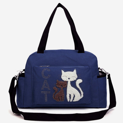 Multifunctional Cat Printing Canvas Handbag