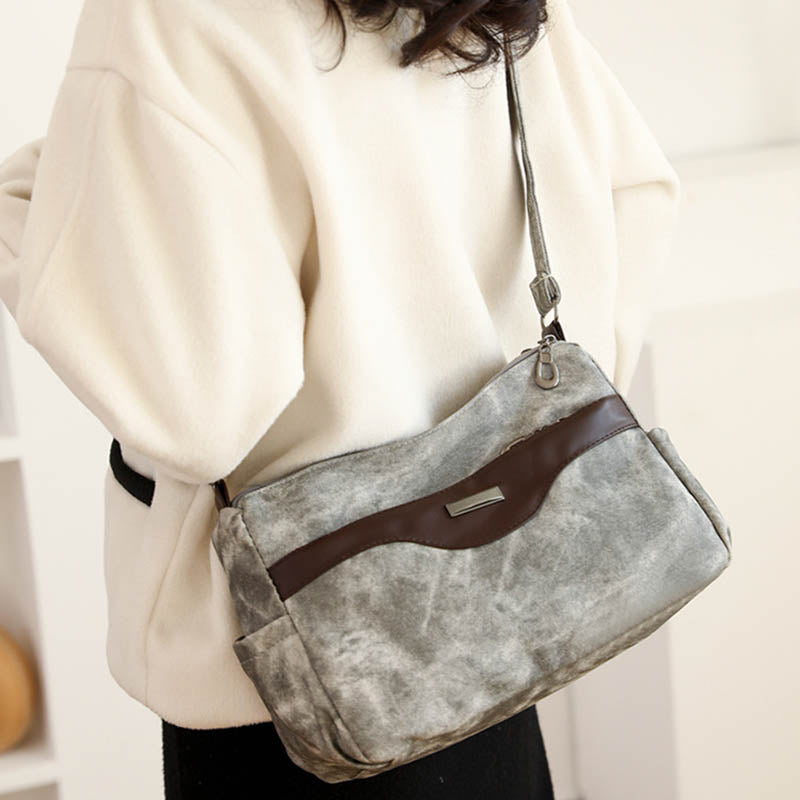 Retro Crossbody Bag Womens Color Matching Short Travel Leather Purse