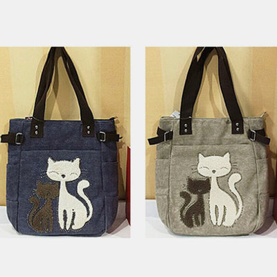 Large Capacity Cat Printing Canvas Shoulder Bag