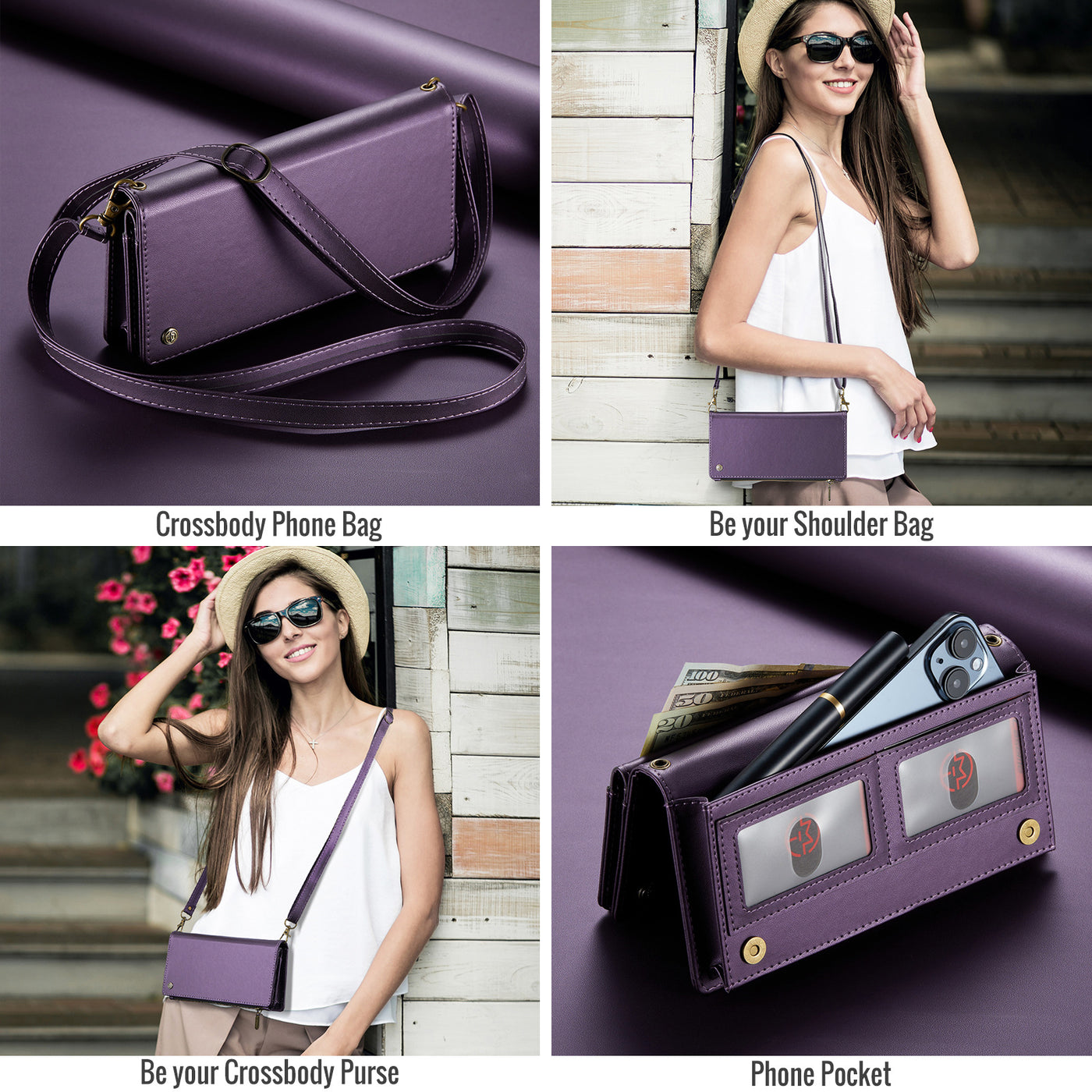 Crossbody Zipper Wallet Cell Phone Purse Phone Bag fit 6.7inch Phone