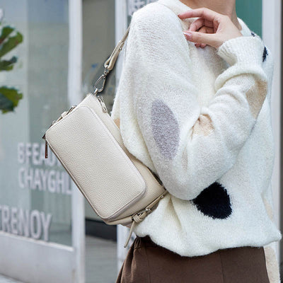 Double Compartment Underarm Phone Bag For Dating Crossbody Leather Purse