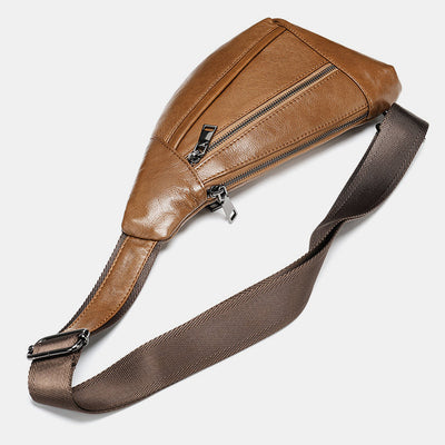 Multi-Pocket Genuine Leather Sling Bag