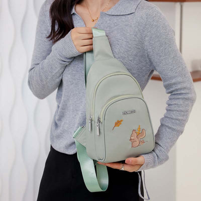Cartoon Squirrel Embroidery Chest Bag For Women Oxford Crossbody Bag