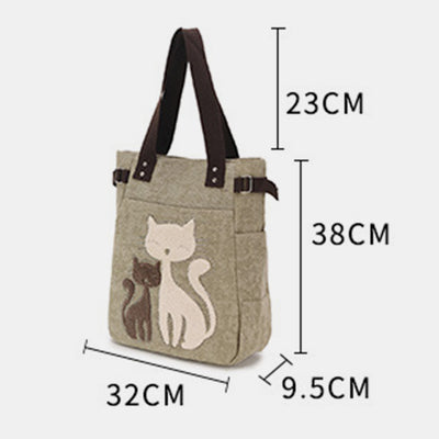 Large Capacity Cat Printing Canvas Shoulder Bag