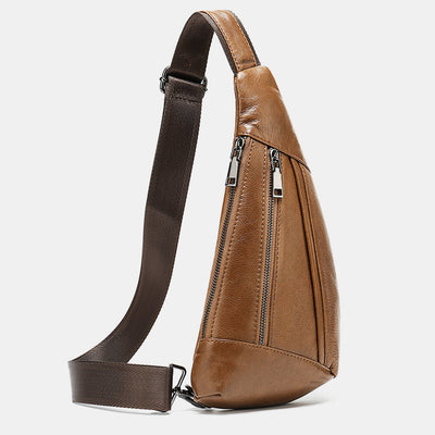 Multi-Pocket Genuine Leather Sling Bag