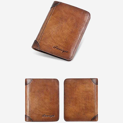 Retro Leather Wallet for Men Filp Bifold Short Wallet with Multi-Slot