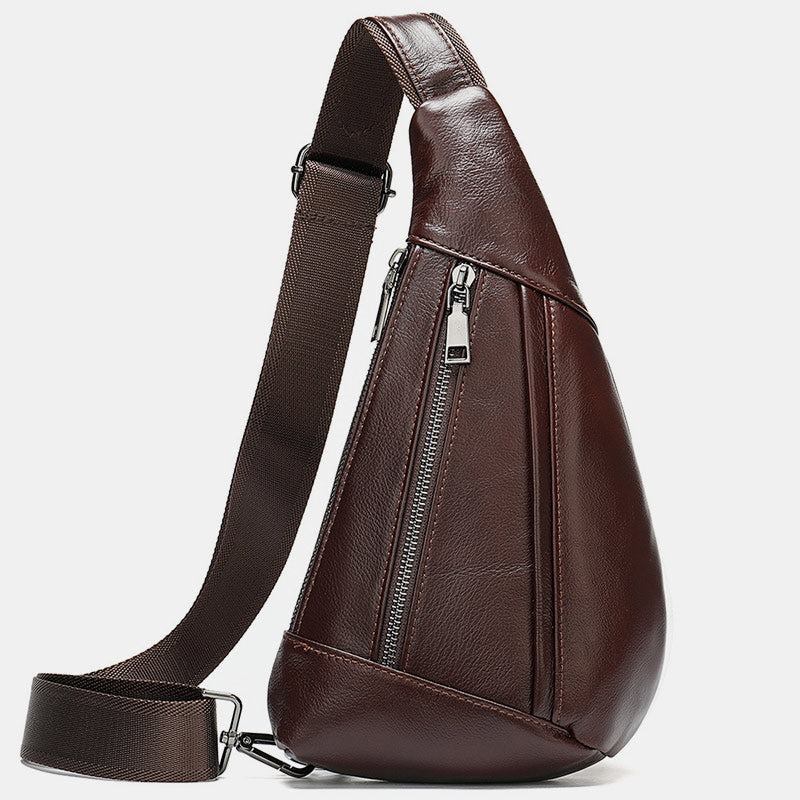 Multi-Pocket Genuine Leather Sling Bag