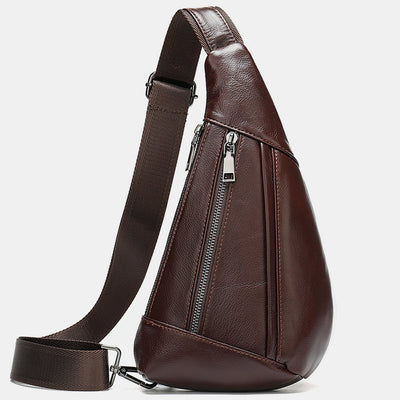 Multi-Pocket Genuine Leather Sling Bag