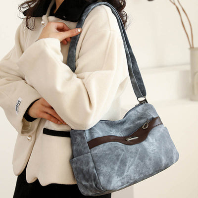 Retro Crossbody Bag Womens Color Matching Short Travel Leather Purse
