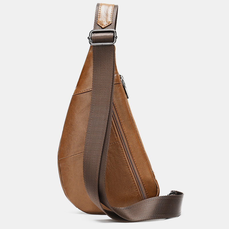 Multi-Pocket Genuine Leather Sling Bag
