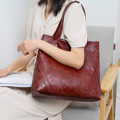 Large Capacity Women's Faux Leather Tote Shoulder Purse Casual Handbag