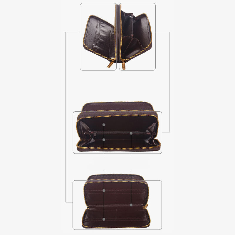 Long Floral Rose Clutch For Women Elegant Double Zipper Wallet