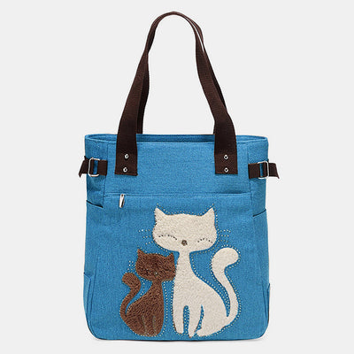 Large Capacity Cat Printing Canvas Shoulder Bag