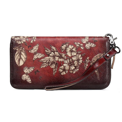 Genuine Leather Large Capacity Floral Printed Vintage Wallet