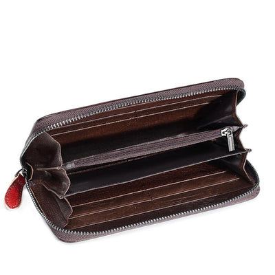 Genuine Leather Large Capacity Floral Printed Vintage Wallet