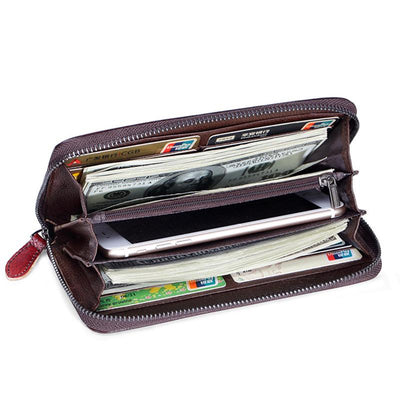 Genuine Leather Large Capacity Floral Printed Vintage Wallet