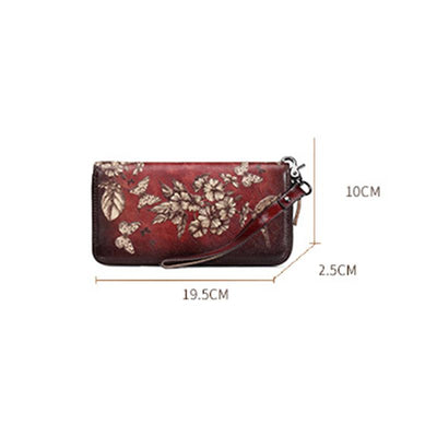 Genuine Leather Large Capacity Floral Printed Vintage Wallet
