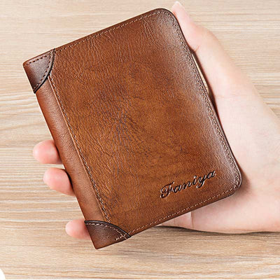 Retro Leather Wallet for Men Filp Bifold Short Wallet with Multi-Slot