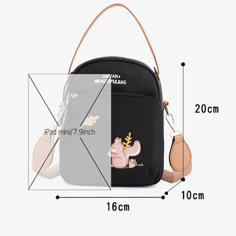Squirrel Embroidery Oxford Phone Bag For Women Lightweight Crossbody Bag