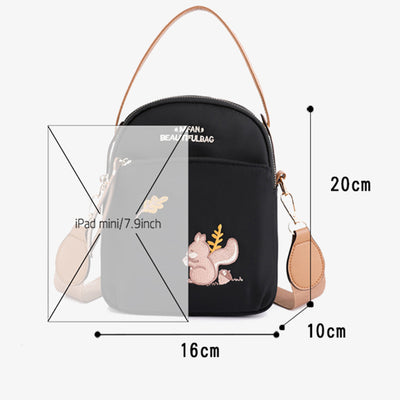 Squirrel Embroidery Oxford Phone Bag For Women Lightweight Crossbody Bag
