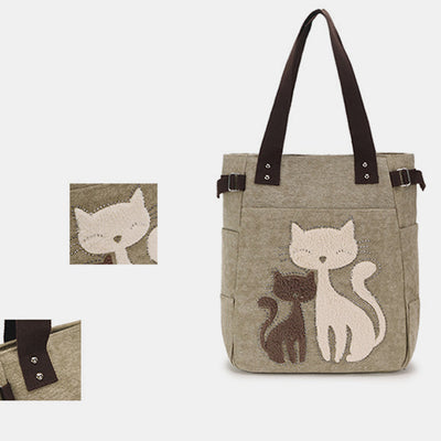 Large Capacity Cat Printing Canvas Shoulder Bag