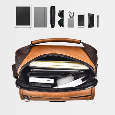 Portable Messenger Bag For Men Business Vegan Leather Shoulder Bag