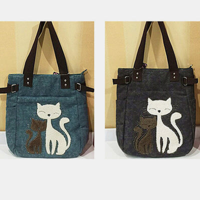 Large Capacity Cat Printing Canvas Shoulder Bag