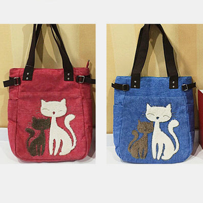 Large Capacity Cat Printing Canvas Shoulder Bag